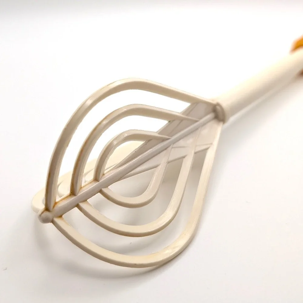 Joyce Chen Vintage Flat Push Rotary Whisk Ribbed Orange Handle Made in Japan 12